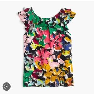 J. Crew Brushstroke Silk Ruffle Top